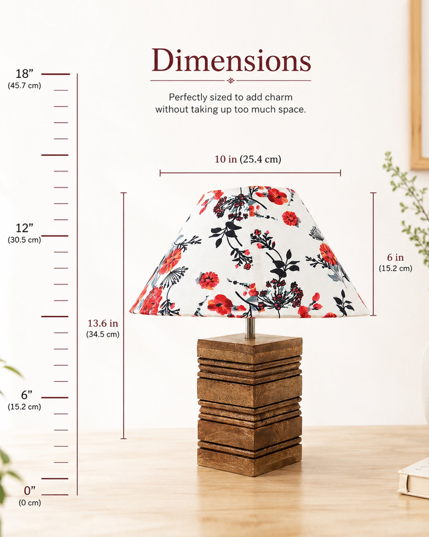 Ribbed Cube Table Lamp, Wooden Base Modern Fabric Lampshade for Home Office Cafe Restaurant, Cone