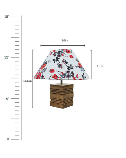 Ribbed Cube Table Lamp, Wooden Base Modern Fabric Lampshade for Home Office Cafe Restaurant, Cone