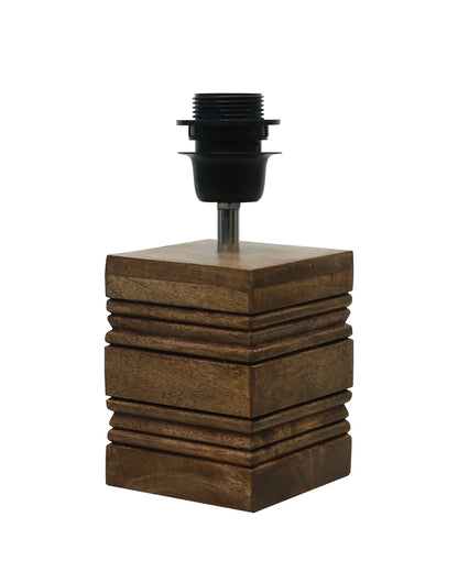 Ribbed Cube Table Lamp, Wooden Base Modern Fabric Lampshade for Home Office Cafe Restaurant, Cone