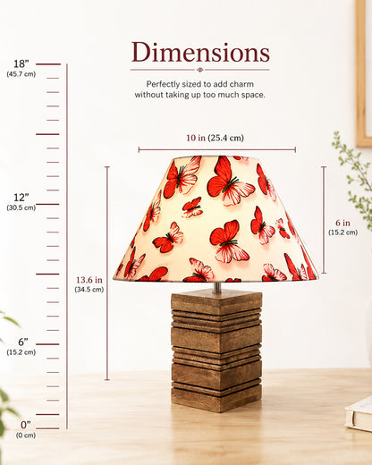 Ribbed Cube Table Lamp, Wooden Base Modern Fabric Lampshade for Home Office Cafe Restaurant, Cone