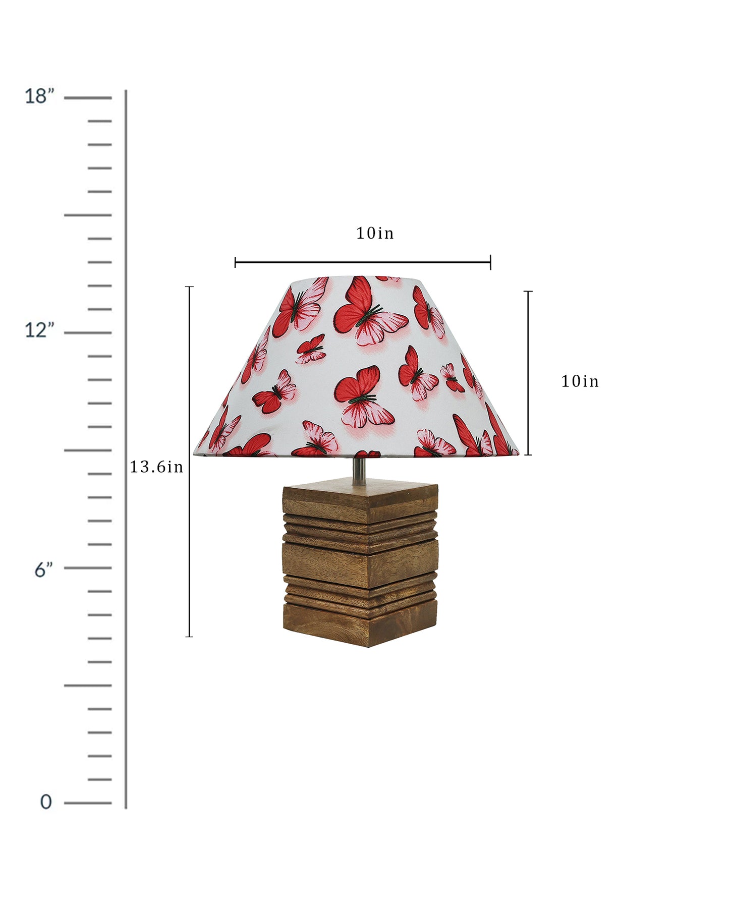 Ribbed Cube Table Lamp, Wooden Base Modern Fabric Lampshade for Home Office Cafe Restaurant, Cone