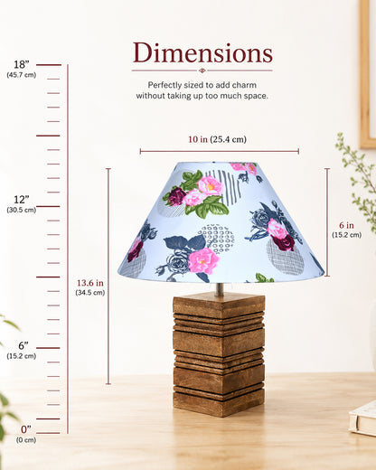 Ribbed Cube Table Lamp, Wooden Base Modern Fabric Lampshade for Home Office Cafe Restaurant, Cone