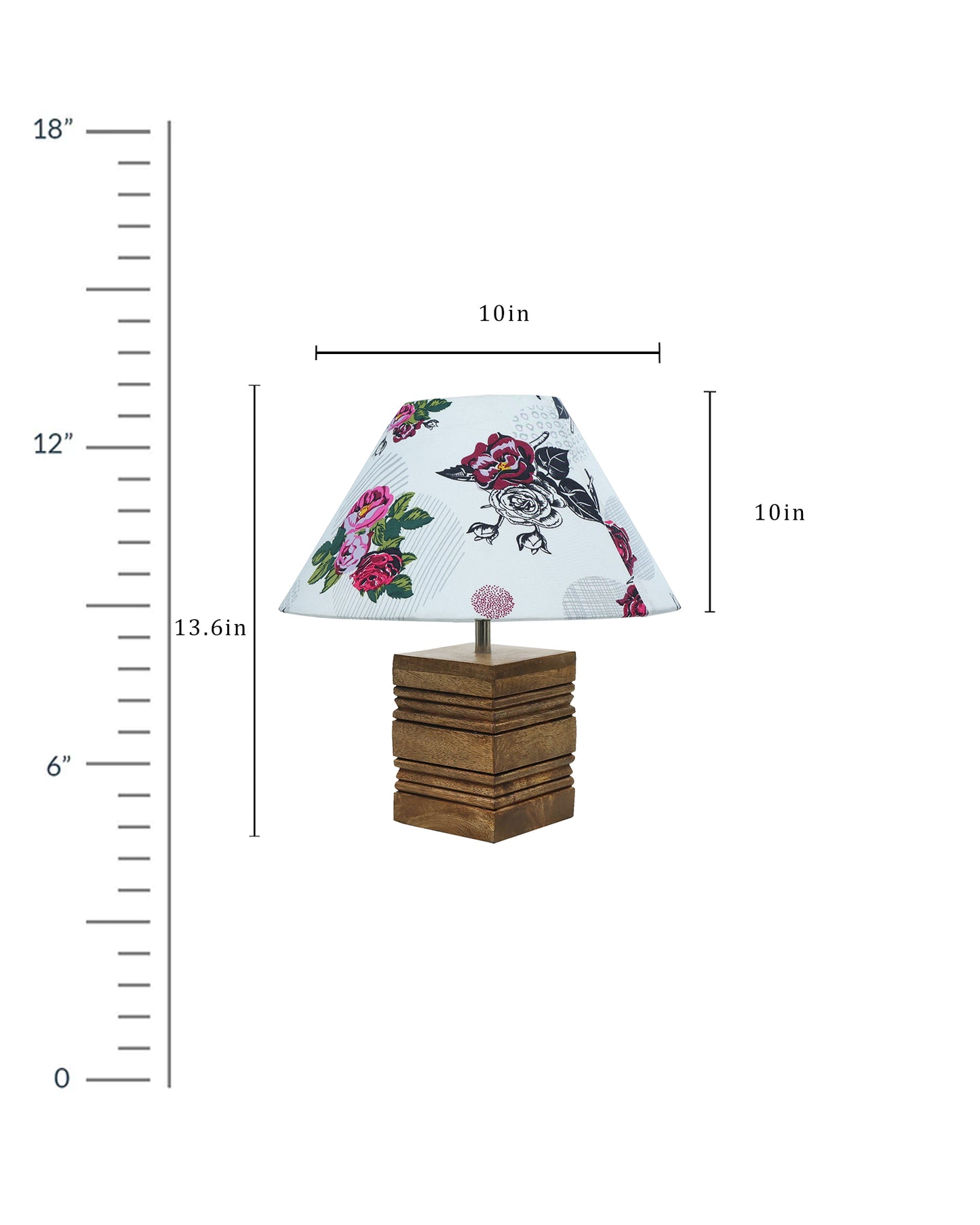 Ribbed Cube Table Lamp, Wooden Base Modern Fabric Lampshade for Home Office Cafe Restaurant, Cone
