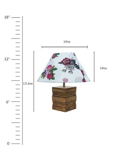 Ribbed Cube Table Lamp, Wooden Base Modern Fabric Lampshade for Home Office Cafe Restaurant, Cone