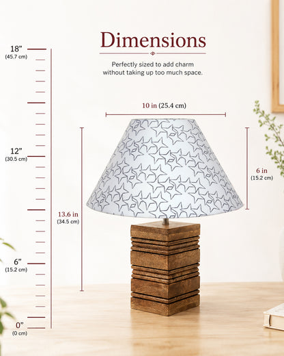 Ribbed Cube Table Lamp, Wooden Base Modern Fabric Lampshade for Home Office Cafe Restaurant, Cone