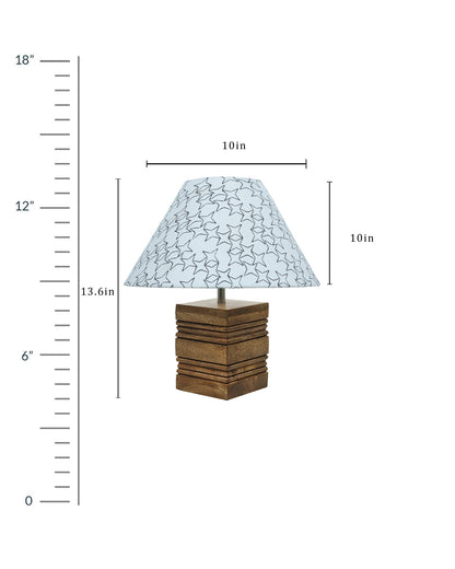 Ribbed Cube Table Lamp, Wooden Base Modern Fabric Lampshade for Home Office Cafe Restaurant, Cone