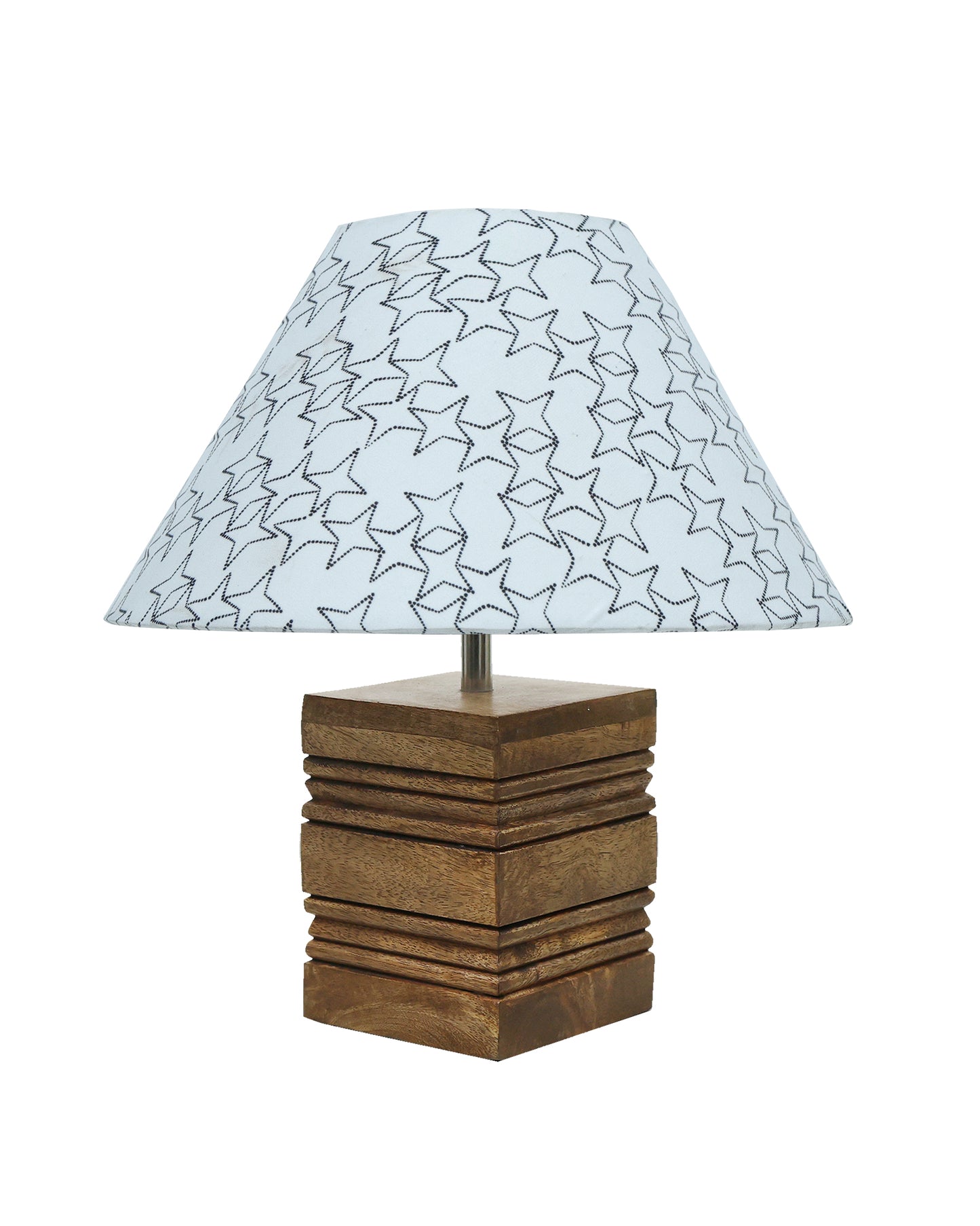 Ribbed Cube Table Lamp, Wooden Base Modern Fabric Lampshade for Home Office Cafe Restaurant, Cone