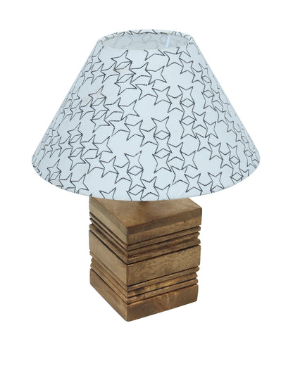 Ribbed Cube Table Lamp, Wooden Base Modern Fabric Lampshade for Home Office Cafe Restaurant, Cone