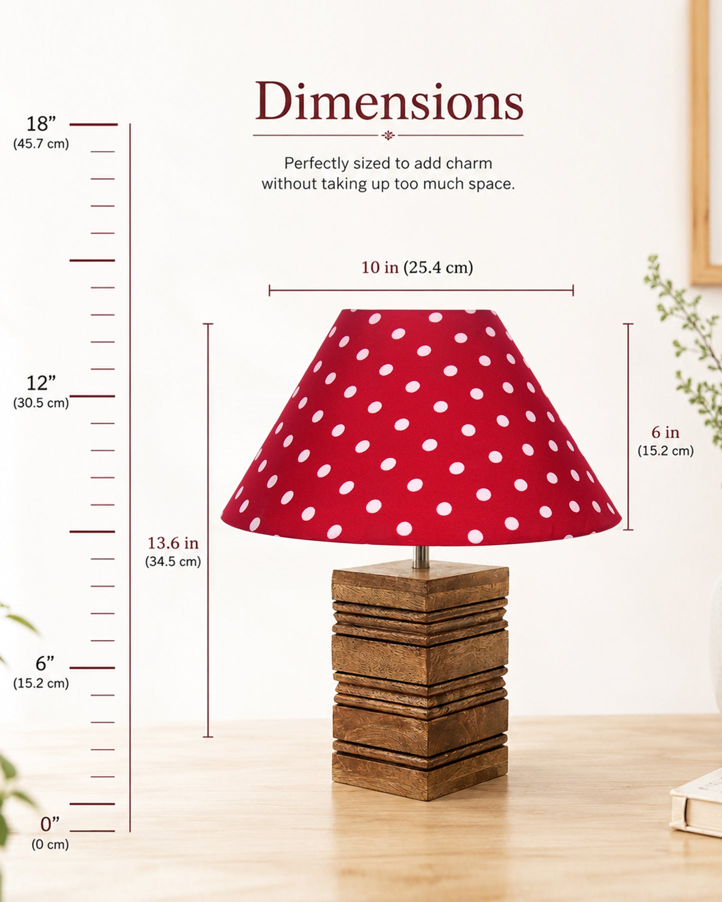 Ribbed Cube Table Lamp, Wooden Base Modern Fabric Lampshade for Home Office Cafe Restaurant, Cone