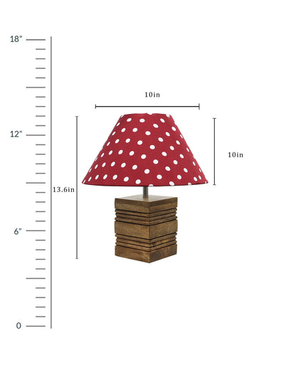 Ribbed Cube Table Lamp, Wooden Base Modern Fabric Lampshade for Home Office Cafe Restaurant, Cone