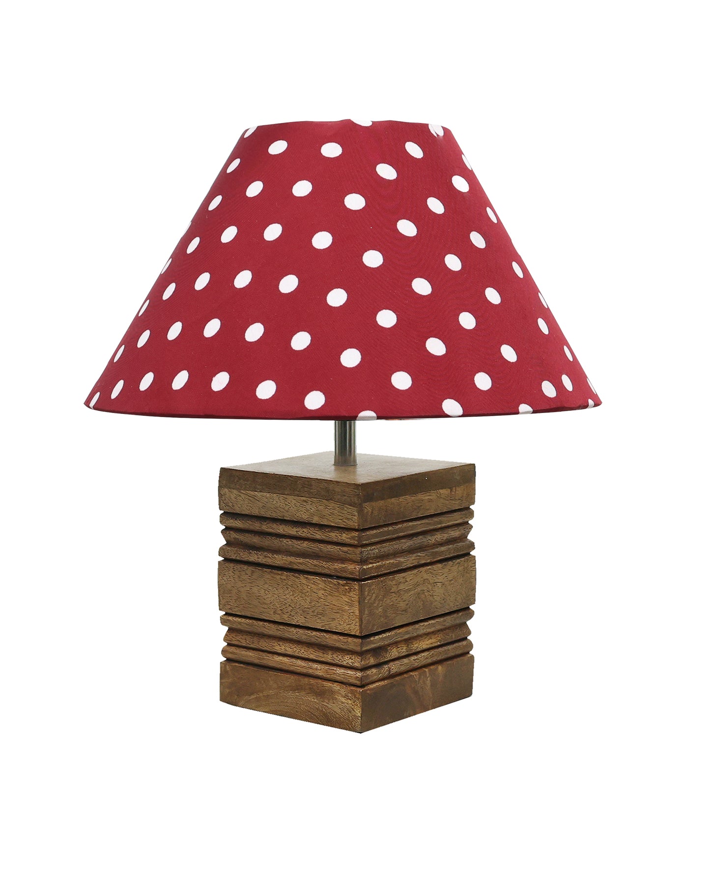 Ribbed Cube Table Lamp, Wooden Base Modern Fabric Lampshade for Home Office Cafe Restaurant, Cone