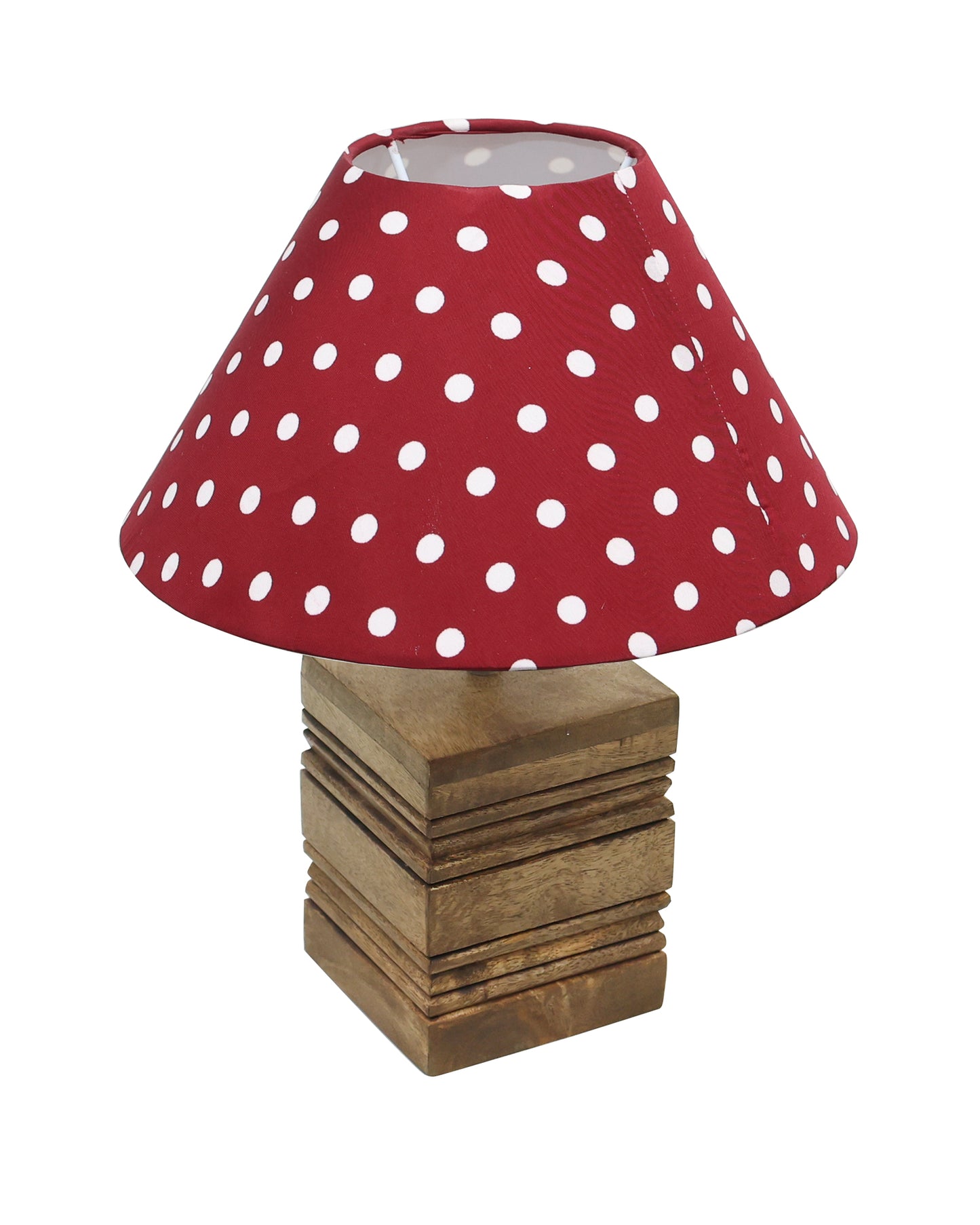 Ribbed Cube Table Lamp, Wooden Base Modern Fabric Lampshade for Home Office Cafe Restaurant, Cone