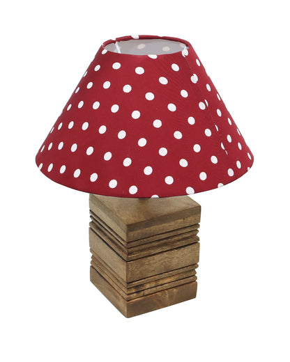 Ribbed Cube Table Lamp, Wooden Base Modern Fabric Lampshade for Home Office Cafe Restaurant, Cone