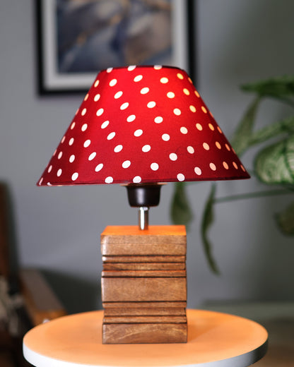 Ribbed Cube Table Lamp, Wooden Base Modern Fabric Lampshade for Home Office Cafe Restaurant, Cone
