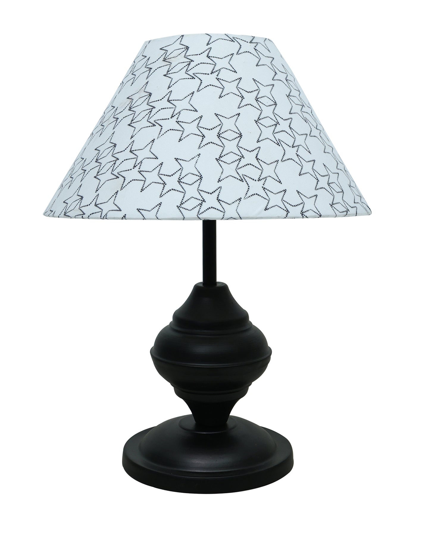 Black Metal Urn Table Lamp with Fabric Shade, B22 holder Nightstand Lamp