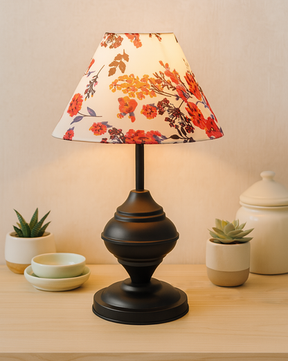 Black Metal Urn Table Lamp with Fabric Shade, B22 holder Nightstand Lamp