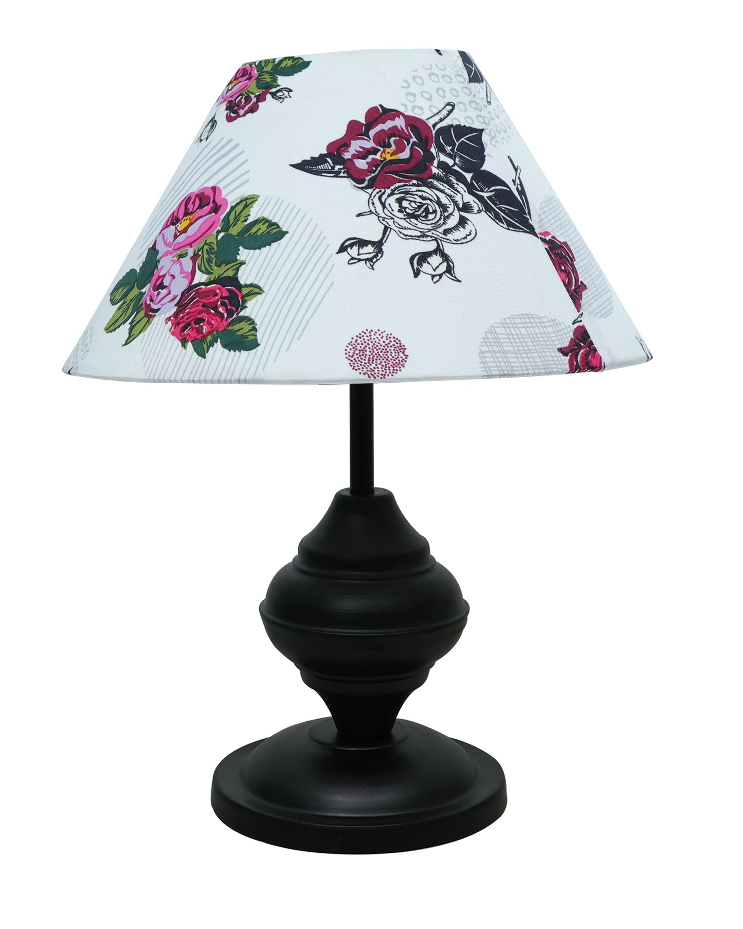 Black Metal Urn Table Lamp with Fabric Shade, B22 holder Nightstand Lamp