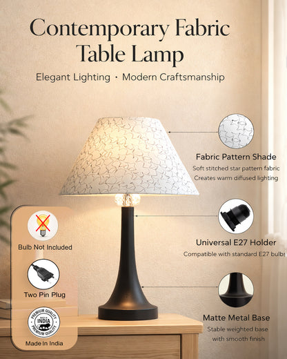 Black Metal Cone Table Lamp with Fabric Shade, B22 holder Nightstand Lamp