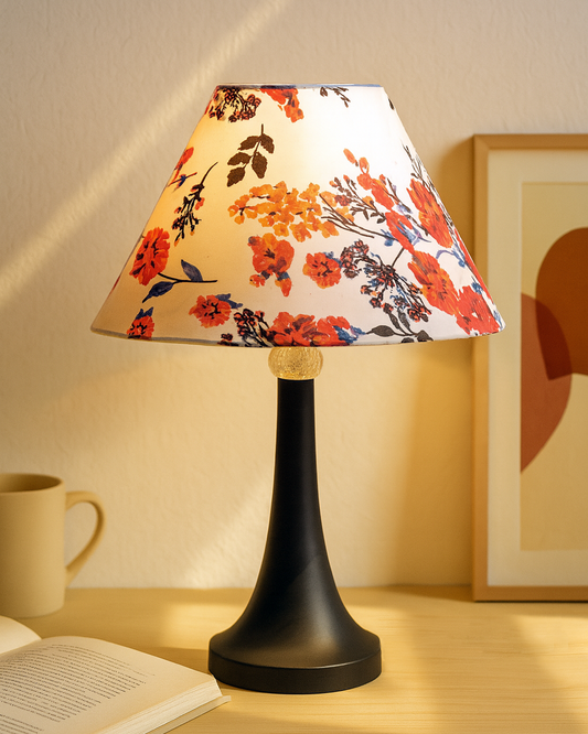 Black Metal Cone Table Lamp with Fabric Shade, B22 holder Nightstand Lamp