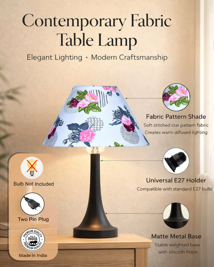 Black Metal Cone Table Lamp with Fabric Shade, B22 holder Nightstand Lamp