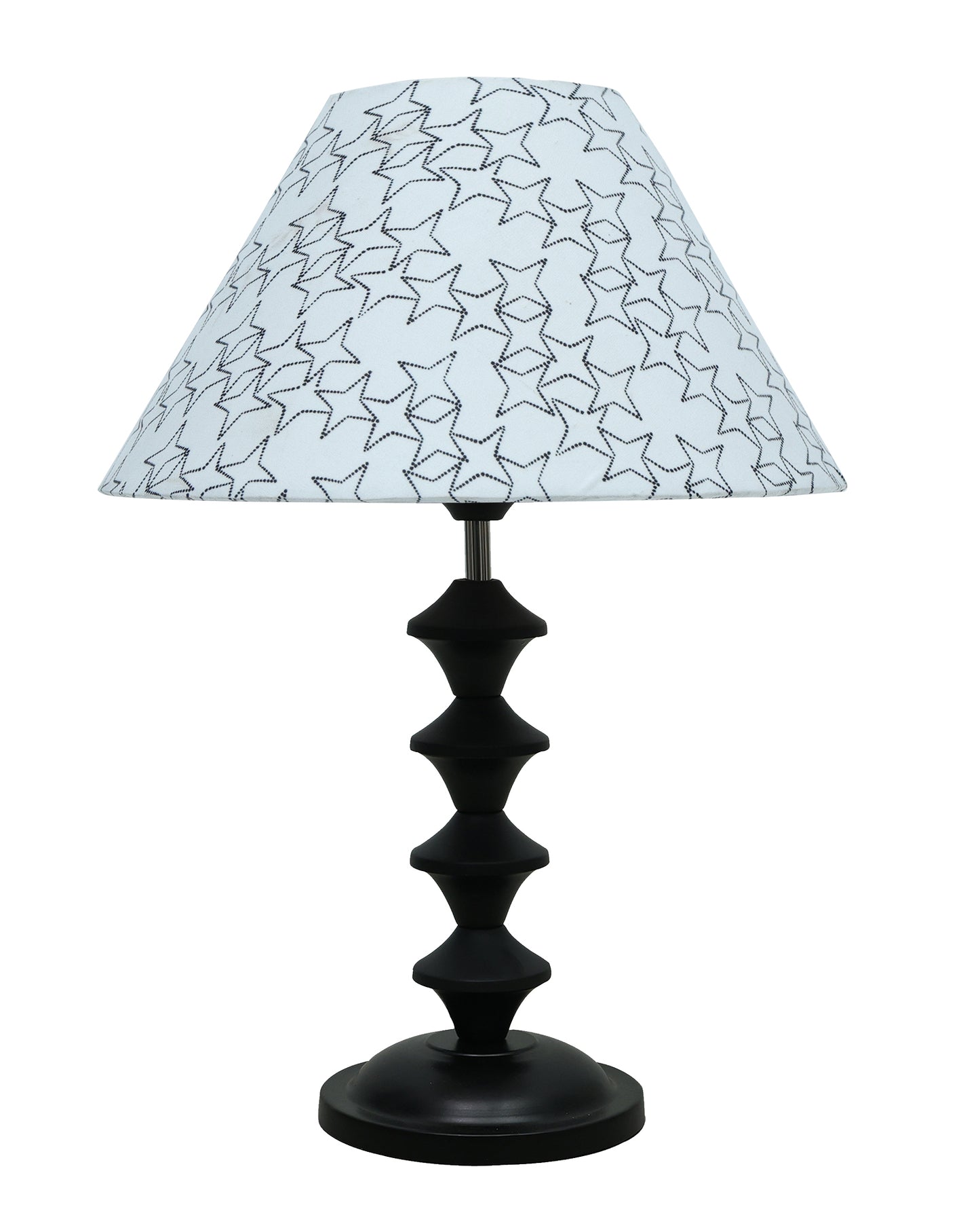Black Metal Table Lamp with Fabric Shade, B22 holder, Pillar