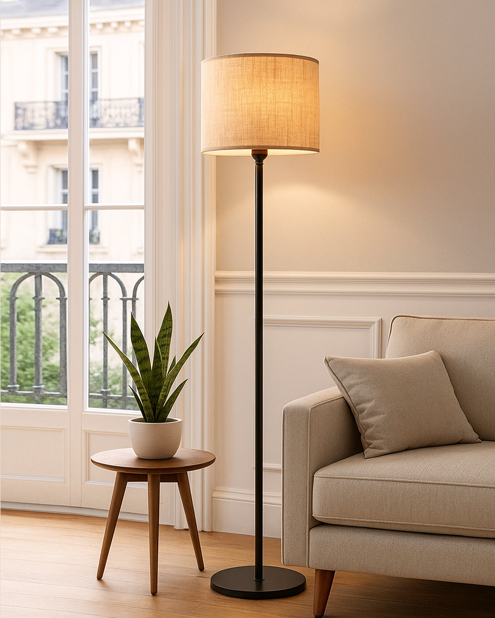 Floor Lamp with Wooden Base – - Main Image