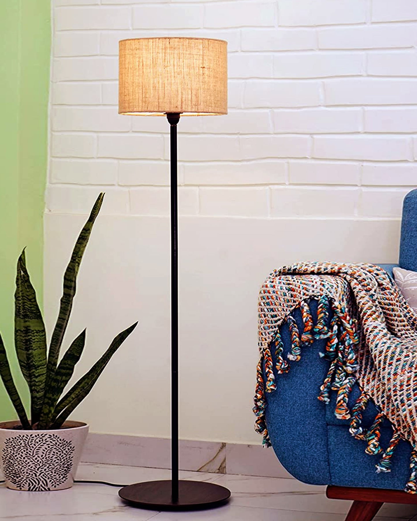 Floor Lamp with Wooden Base