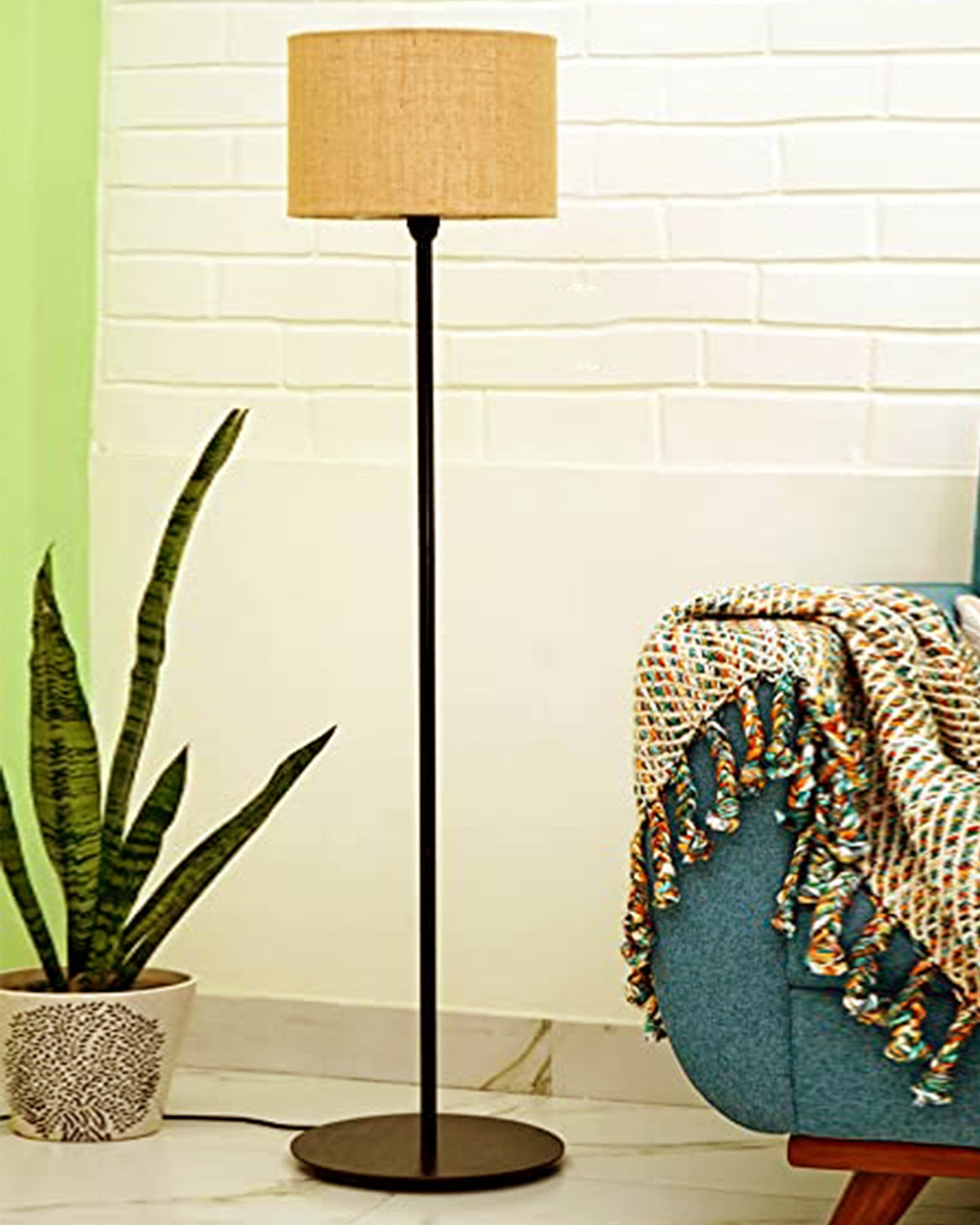 Floor Lamp with Wooden Base