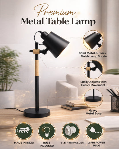 Nordic Style Metal Desk Lamp ,Modern Minimalist Adjustable Reading Lamp with Solid Natural Wood