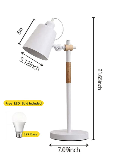 Nordic Style Metal Desk Lamp ,Modern Minimalist Adjustable Reading Lamp with Solid Natural Wood