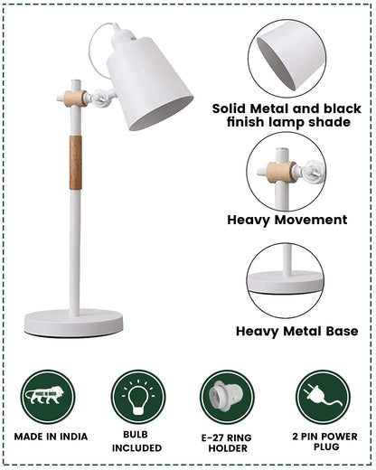 Nordic Style Metal Desk Lamp ,Modern Minimalist Adjustable Reading Lamp with Solid Natural Wood