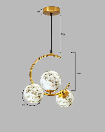 3 Globe Light Chandelier Hanging Light Gold Modern Ceiling Pendant Lamp Adjustable Cord Ceiling Light for Bedroom Living Dining Room