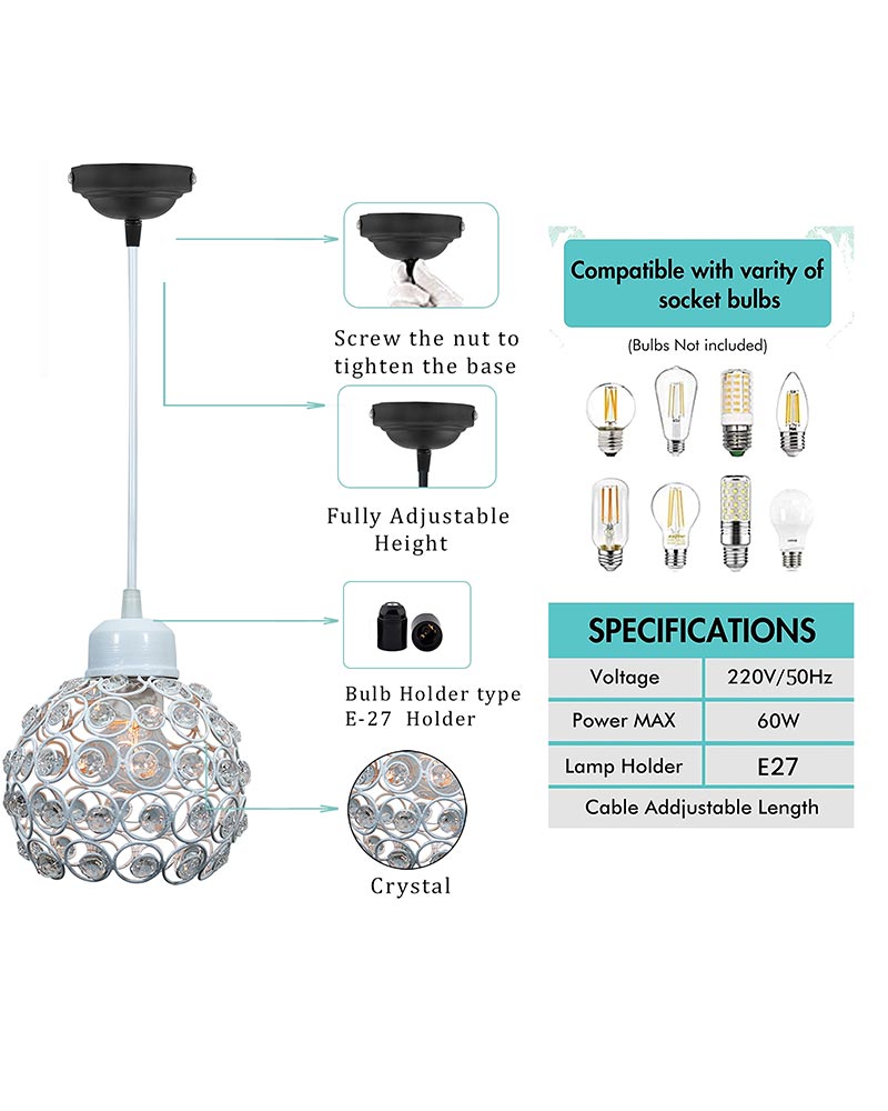 Crystal hanging light, ceiling lamp, Nordic E27 pendant, Dual Crystal Half Globe