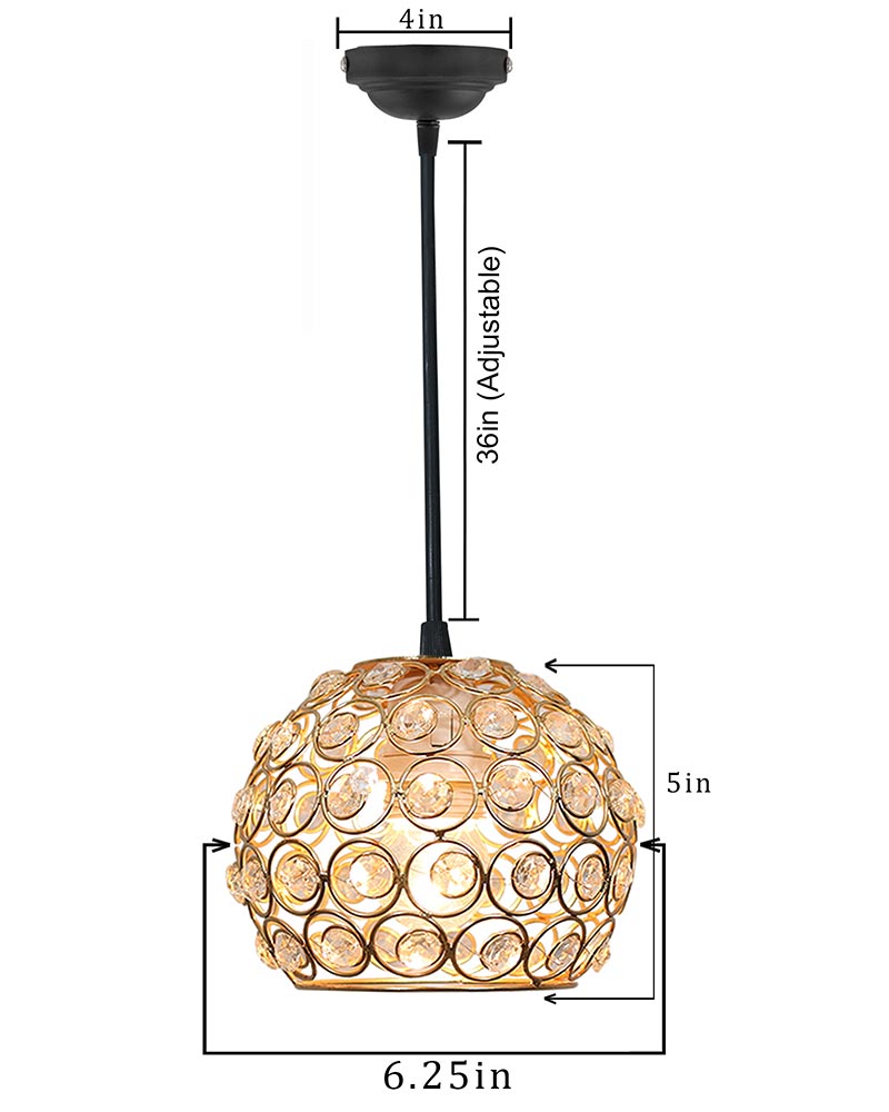Glossy Gold Crystal hanging light, ceiling lamp, Nordic E27 pendant, Dual Ring Half Round