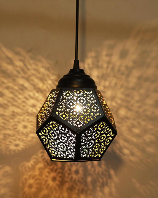 Metal Etched Pendant Light, Do Decahedron , E27 Black Golden