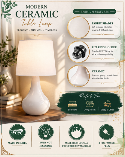 Modern Small Ceramic Table Lamp With Fabric Shade Classic Bedside Desk lamp