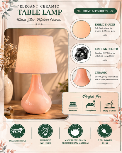 Modern Small Ceramic Table Lamp With Fabric Shade Classic Bedside Desk lamp