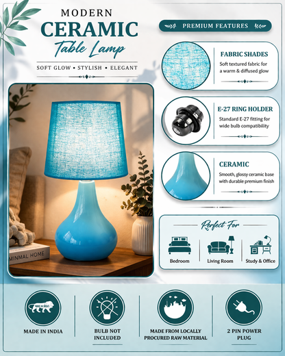 Modern Small Ceramic Table Lamp With Fabric Shade Classic Bedside Desk lamp