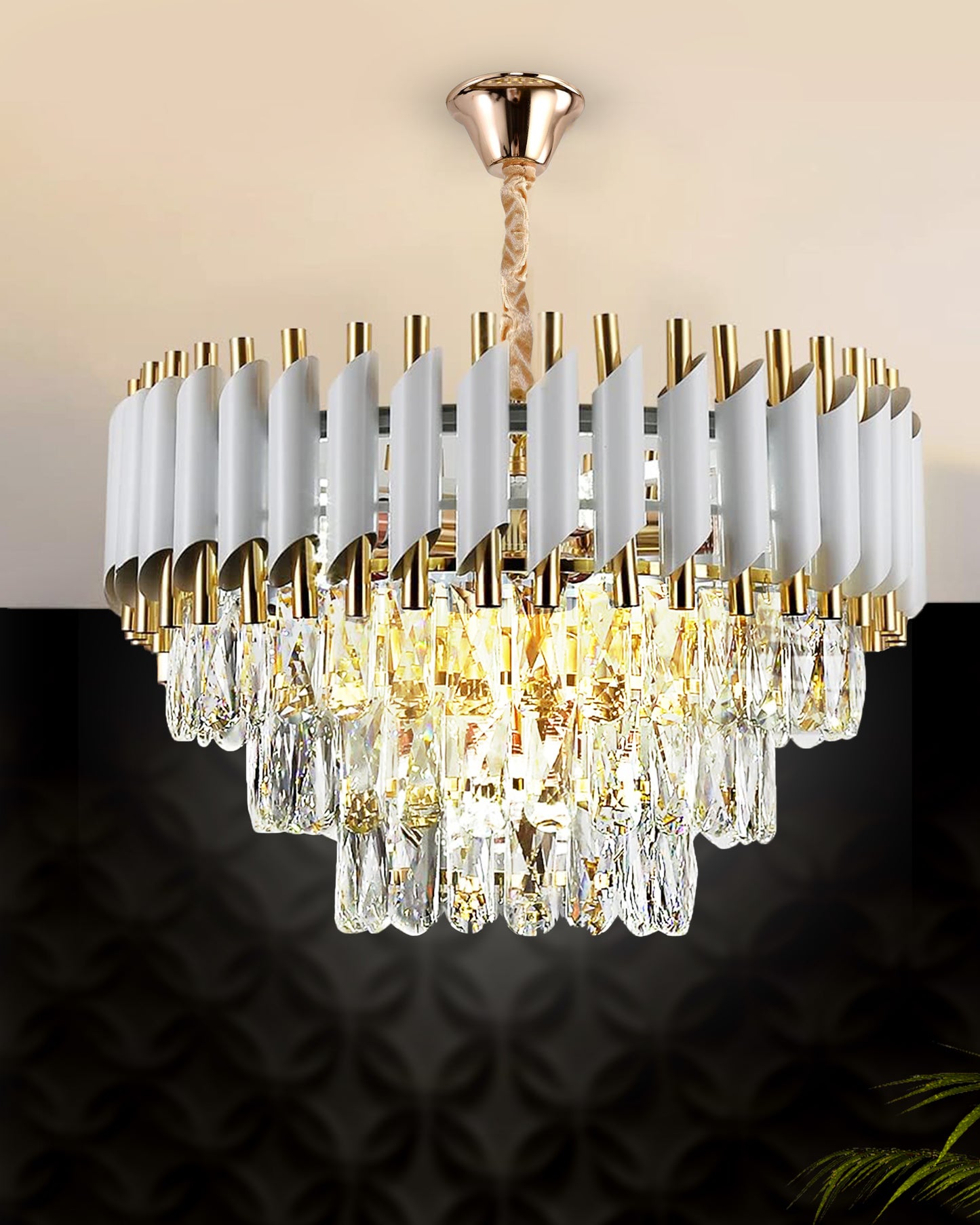 Homesake® 15" 5-Light Modern Crystal Chandelier Light Fixtures 3-Tier White Luxury Chandeliers for Dining Room Round Hanging Pendant Lighting for Living Room Kitchen Entryway, Bedroom Hallway 400mm, White