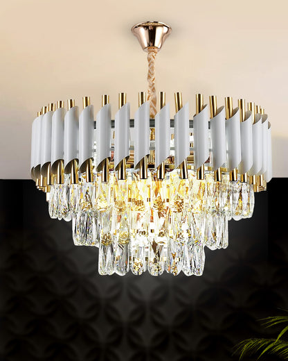 Homesake® 15" 5-Light Modern Crystal Chandelier Light Fixtures 3-Tier White Luxury Chandeliers for Dining Room Round Hanging Pendant Lighting for Living Room Kitchen Entryway, Bedroom Hallway 400mm, White