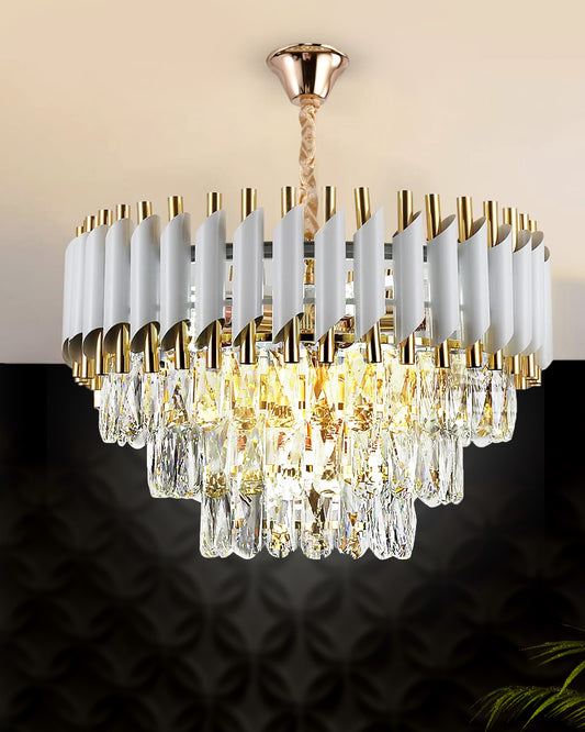 Homesake® 15" 5-Light Modern Crystal Chandelier Light Fixtures 3-Tier White Luxury Chandeliers for Dining Room Round Hanging Pendant Lighting for Living Room Kitchen Entryway, Bedroom Hallway 400mm, White