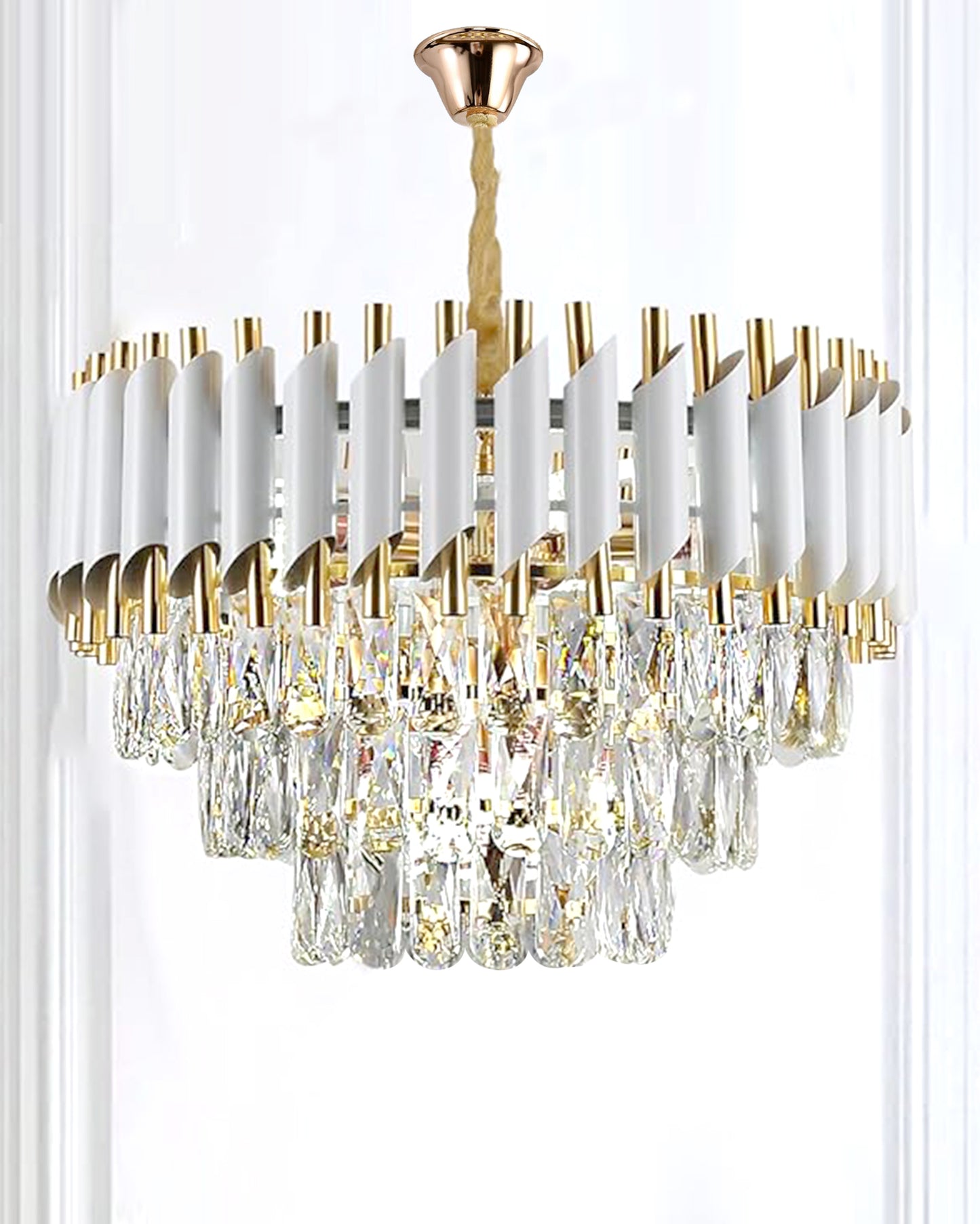 Homesake® 15" 5-Light Modern Crystal Chandelier Light Fixtures 3-Tier White Luxury Chandeliers for Dining Room Round Hanging Pendant Lighting for Living Room Kitchen Entryway, Bedroom Hallway 400mm, White