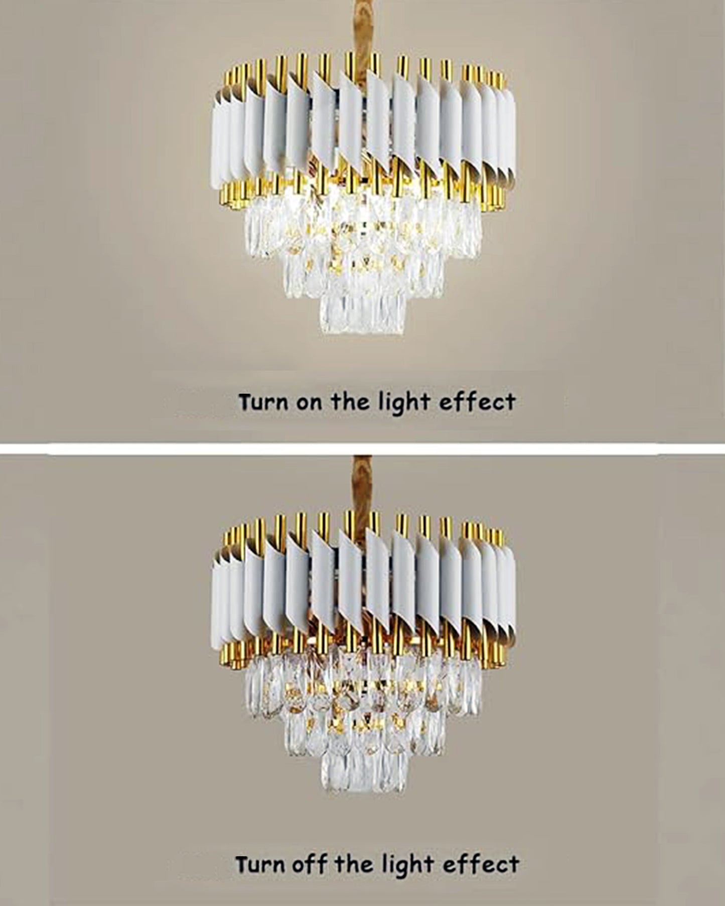 Homesake® 15" 5-Light Modern Crystal Chandelier Light Fixtures 3-Tier White Luxury Chandeliers for Dining Room Round Hanging Pendant Lighting for Living Room Kitchen Entryway, Bedroom Hallway 400mm, White