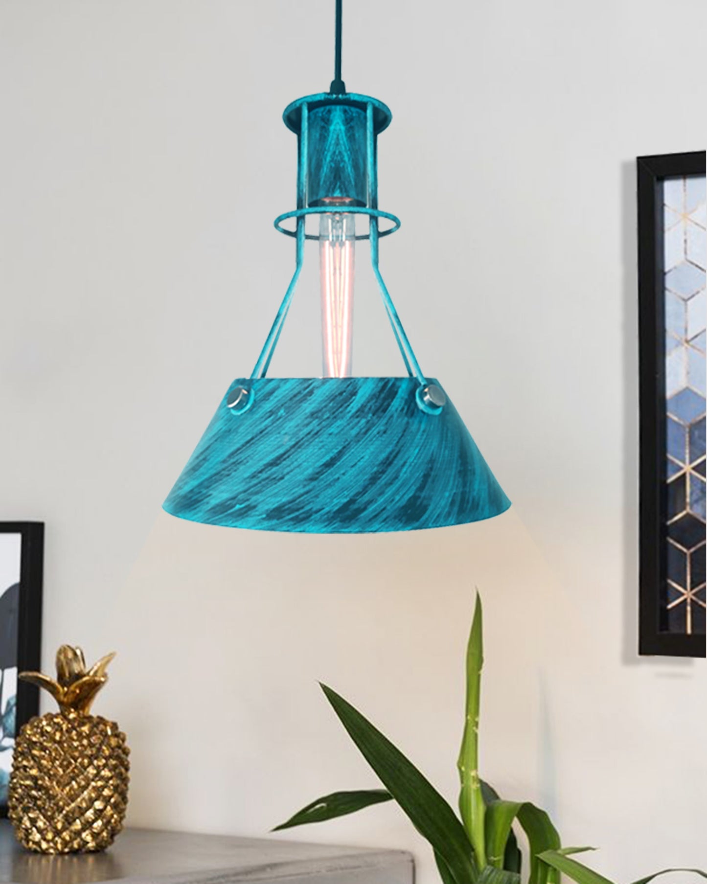 Hanging Ceiling Distressed finish Light, Metal Chandelier Lamp Constantly Turquoise