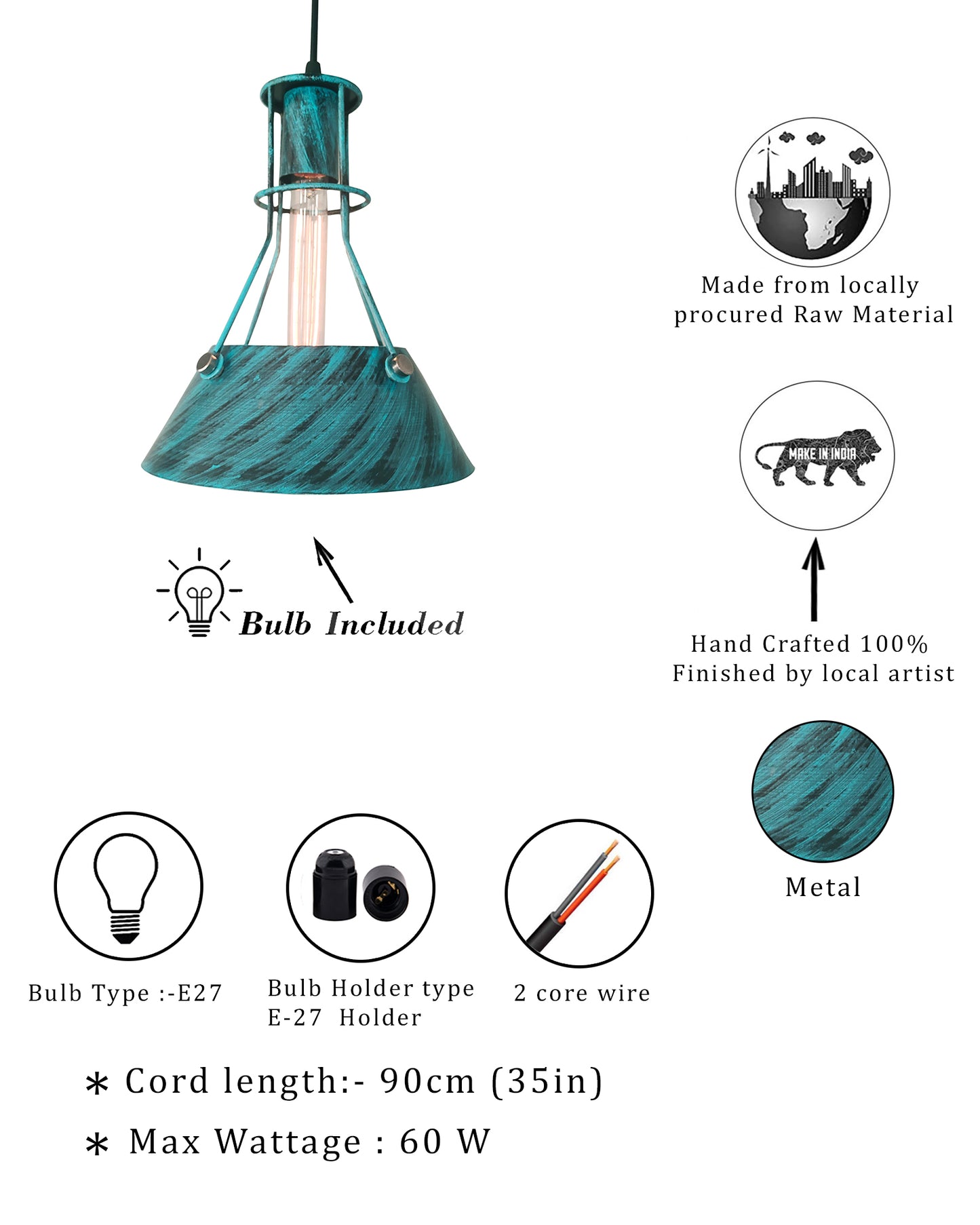 Hanging Ceiling Distressed finish Light, Metal Chandelier Lamp Constantly Turquoise