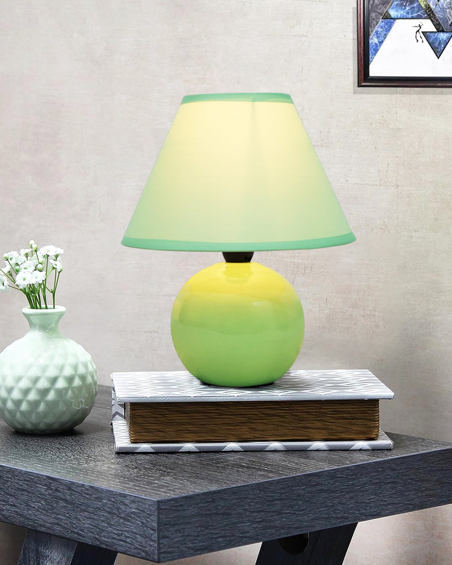 Modern Small Ceramic Table Lamp, Classic Bedside Desk lamp for Living Room Bedroom, Farmhouse Night