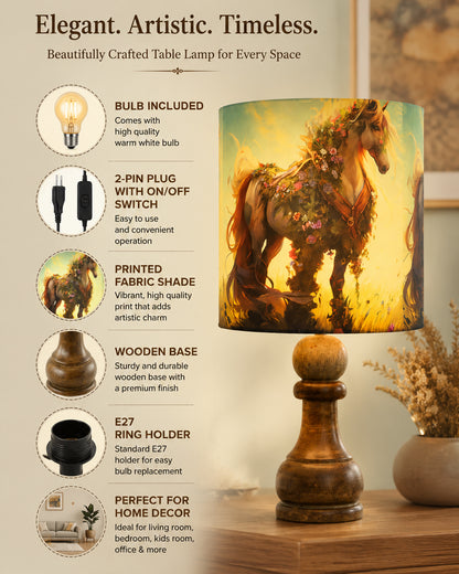 Chess Bedside Table Desk Lamp Rustic Wood Base Fabric Shade for Décor, Accent Light, Gameroom, Kids', Living Room, Bedroom, Office