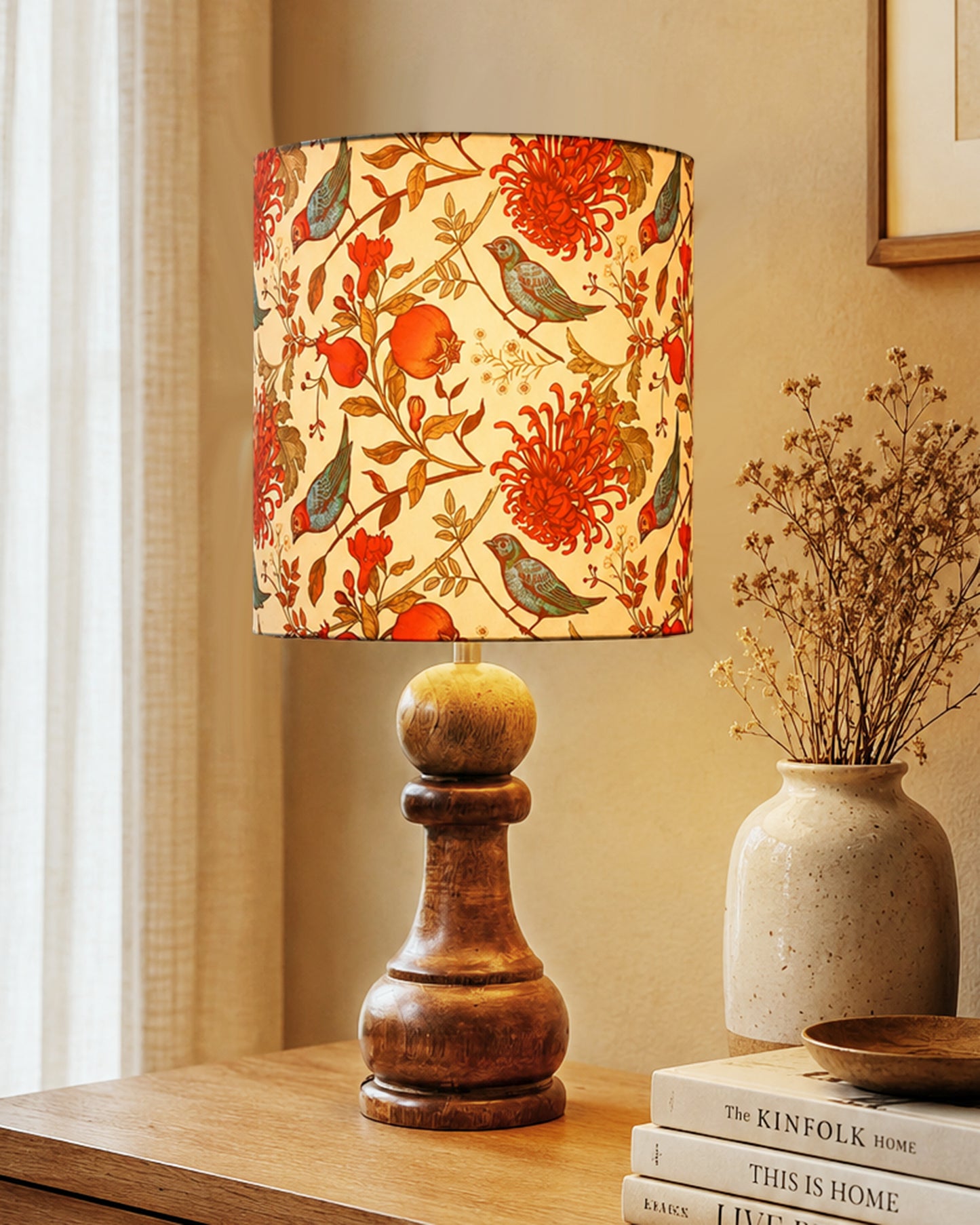 Chess Bedside Table Desk Lamp Rustic Wood Base Fabric Shade for Décor, Accent Light, Gameroom, Kids', Living Room, Bedroom, Office