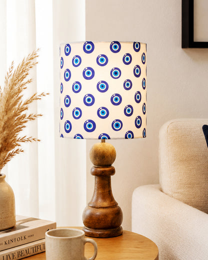 Chess Bedside Table Desk Lamp Rustic Wood Base Fabric Shade for Décor, Accent Light, Gameroom, Kids', Living Room, Bedroom, Office