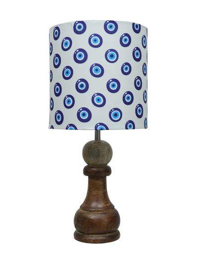 Chess Bedside Table Desk Lamp Rustic Wood Base Fabric Shade for Décor, Accent Light, Gameroom, Kids', Living Room, Bedroom, Office